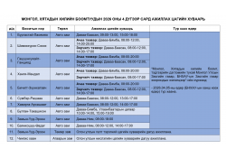 МОНГОЛ, ХЯТАДЫН ХИЛИЙН БООМТУУДЫН 2026 ОНЫ 4 ДҮГЭЭР САРД АЖИЛЛАХ ЦАГИЙН ХУВААРЬ